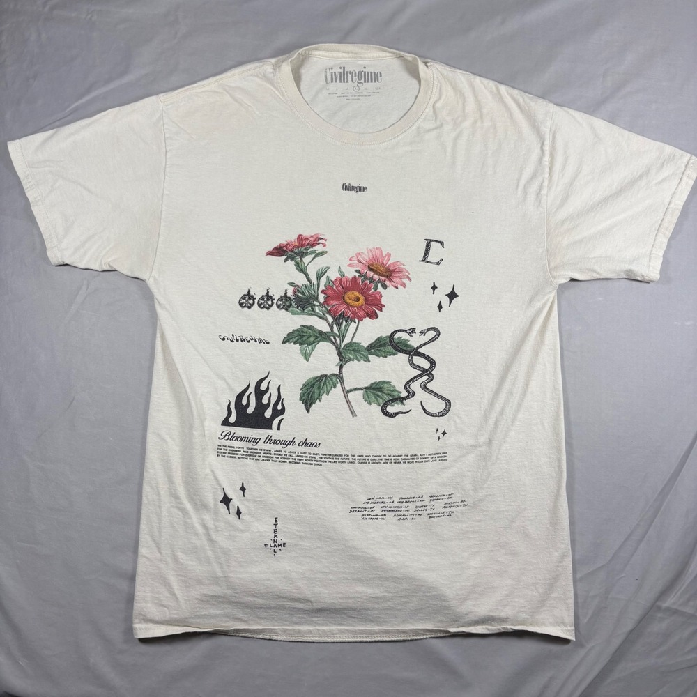 Civil Regime Blooming Through Chaos Graphic T-Shirt Mens Large Cream Floral Tee